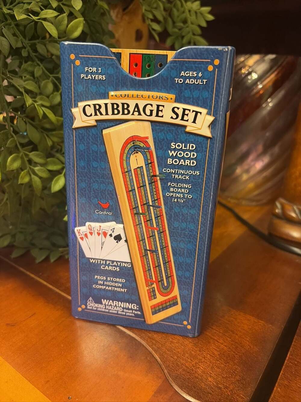 Cardinal Collectors Cribbage Set with Folding Solid Wood Board and Playing Cards